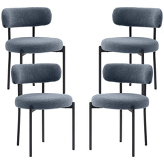 HOMCOM Round Modern Upholstered Kitchen Chairs, Boucle Dining Chairs Set of 4 with Curved Backrest and Thick Cushion, Gray