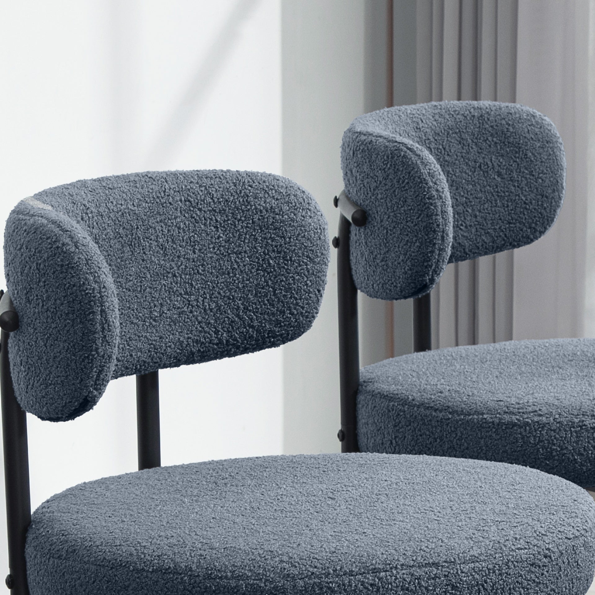 HOMCOM Round Modern Upholstered Kitchen Chairs, Boucle Dining Chairs Set of 4 with Curved Backrest and Thick Cushion, Gray