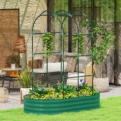 Outsunny Galvanised Raised Garden Bed with Arched Trellis, 5 x 3 x 6ft Metal Outdoor Planter Box with Open Bottom, Green