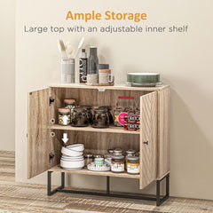 HOMCOM 31.5" Buffet Cabinet, Modern Sideboard with Adjustable Shelf, Steel Base and 2 Chevron Doors, Natural Wood