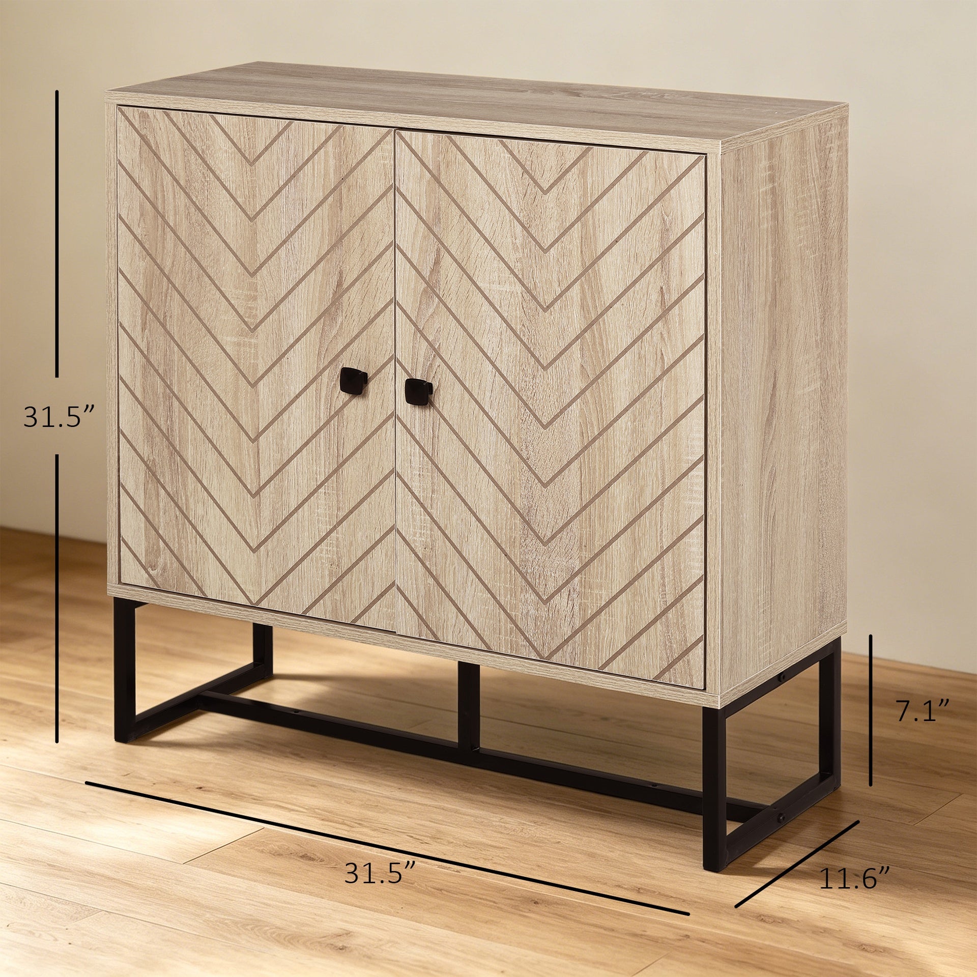 HOMCOM 31.5" Buffet Cabinet, Modern Sideboard with Adjustable Shelf, Steel Base and 2 Chevron Doors, Natural Wood