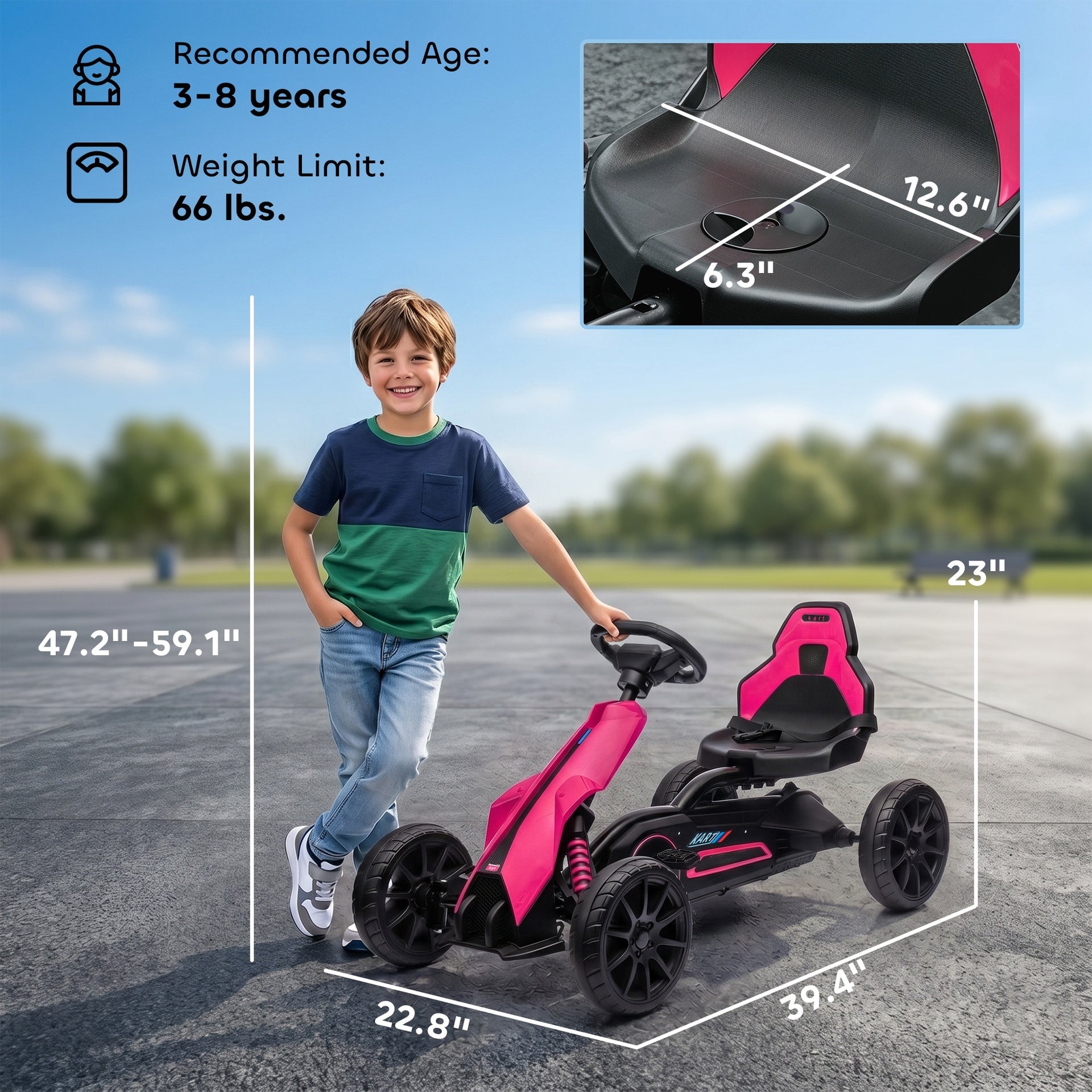 Aosom Kids Pedal Go Kart W/ Adjustable Seat, Swing Axle, Pink