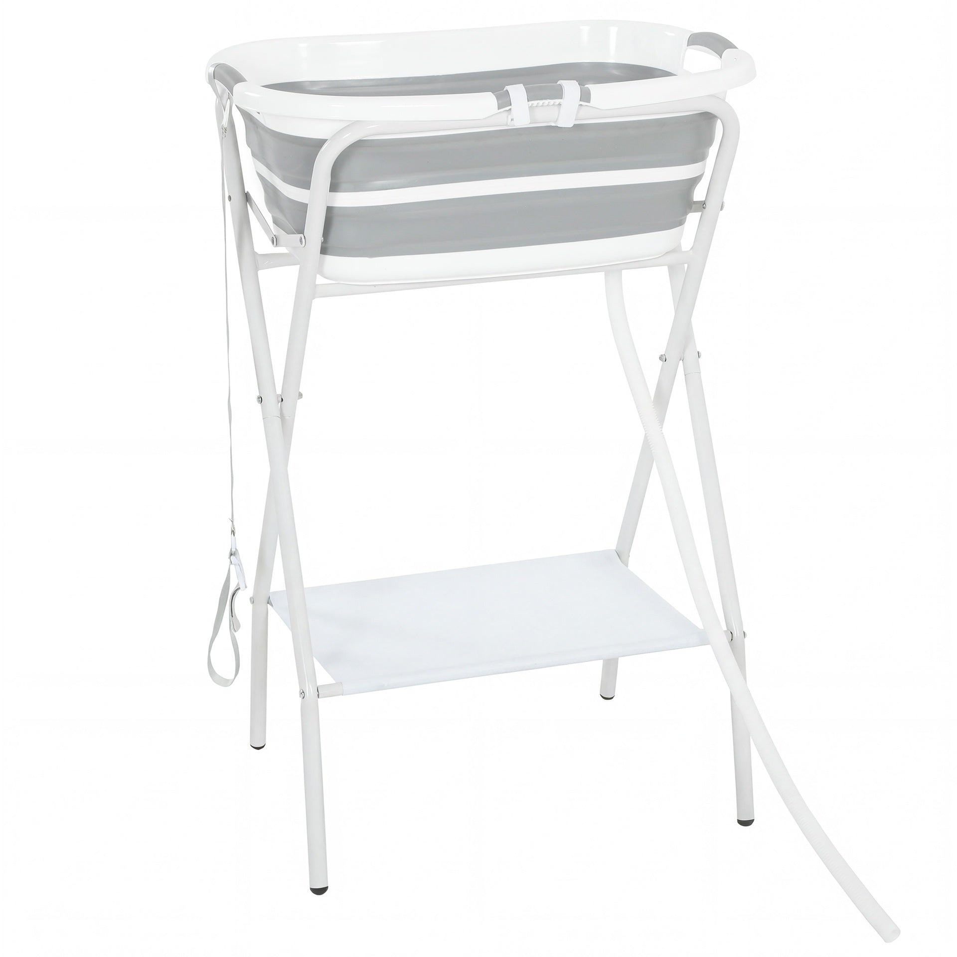 PawHut Dog Bath Tub Dog Washing Station, Elevated Foldable Dog Bathtub with Hose, Storage Shelf, for Small Dogs Puppies Gray
