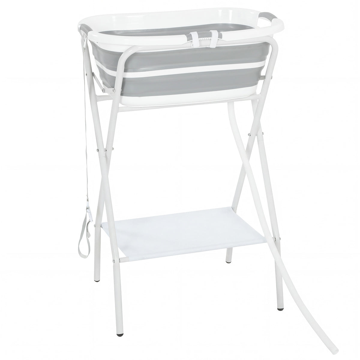 PawHut Dog Bath Tub Dog Washing Station, Elevated Foldable Dog Bathtub with Hose, Storage Shelf, for Small Dogs Puppies Gray