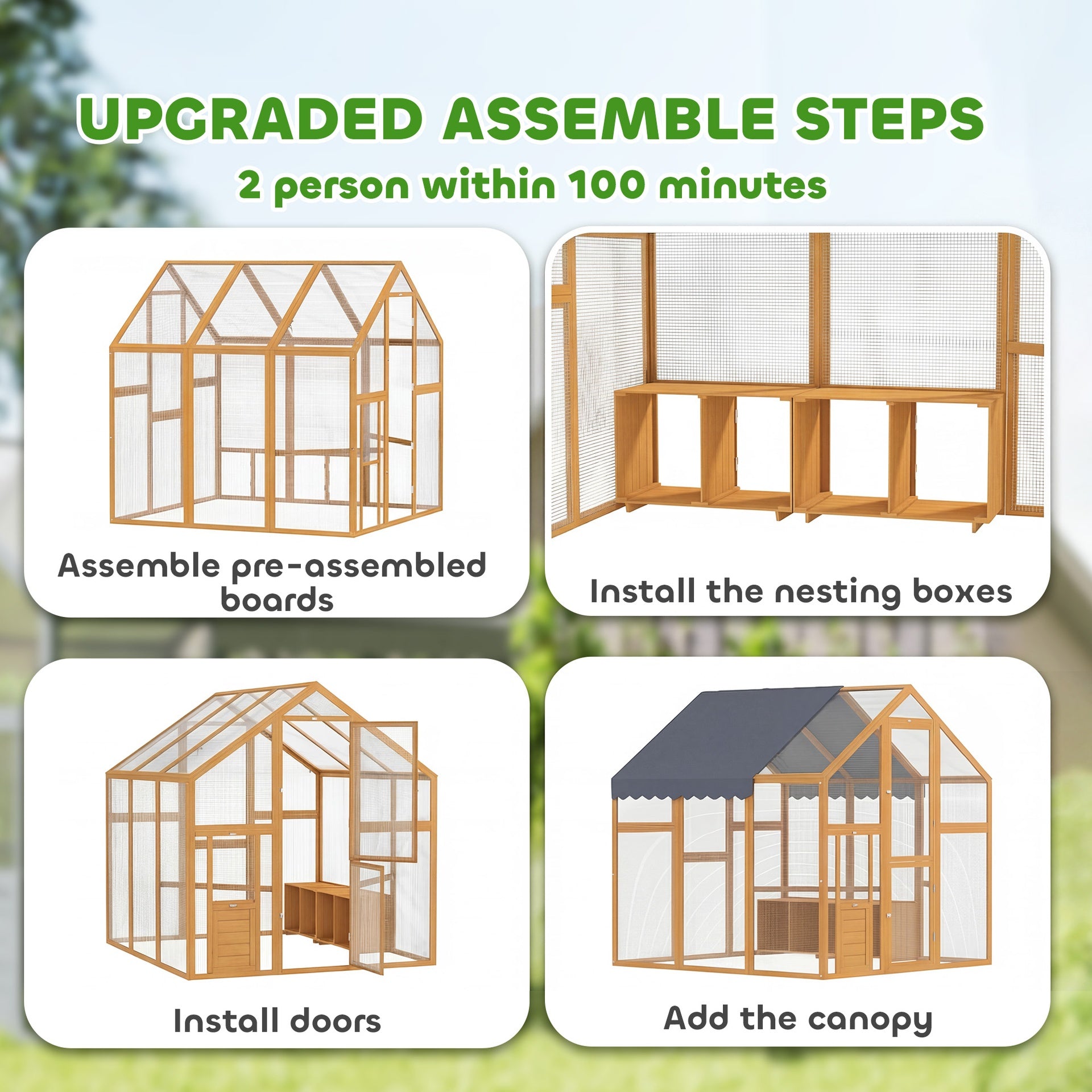 PawHut Large Wooden Chicken Run with Waterproof & Anti-UV Cover, for 6-8 Chickens, for Backyard, Farm, Yellow