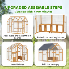 PawHut Large Wooden Chicken Run with Waterproof & Anti-UV Cover, for 6-8 Chickens, for Backyard, Farm, Yellow