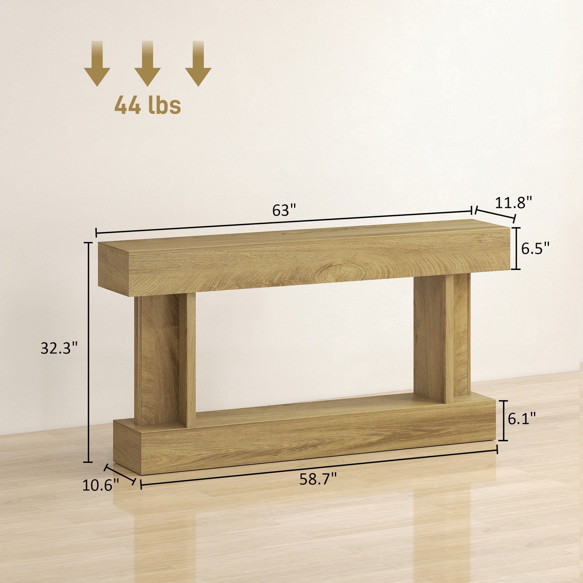 HOMCOM 63 Inch Long Console Table, Vintage Narrow Entryway Table with Storage Shelf for Living Room and Hallway, Oak
