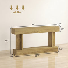 HOMCOM 63 Inch Long Console Table, Vintage Narrow Entryway Table with Storage Shelf for Living Room and Hallway, Oak