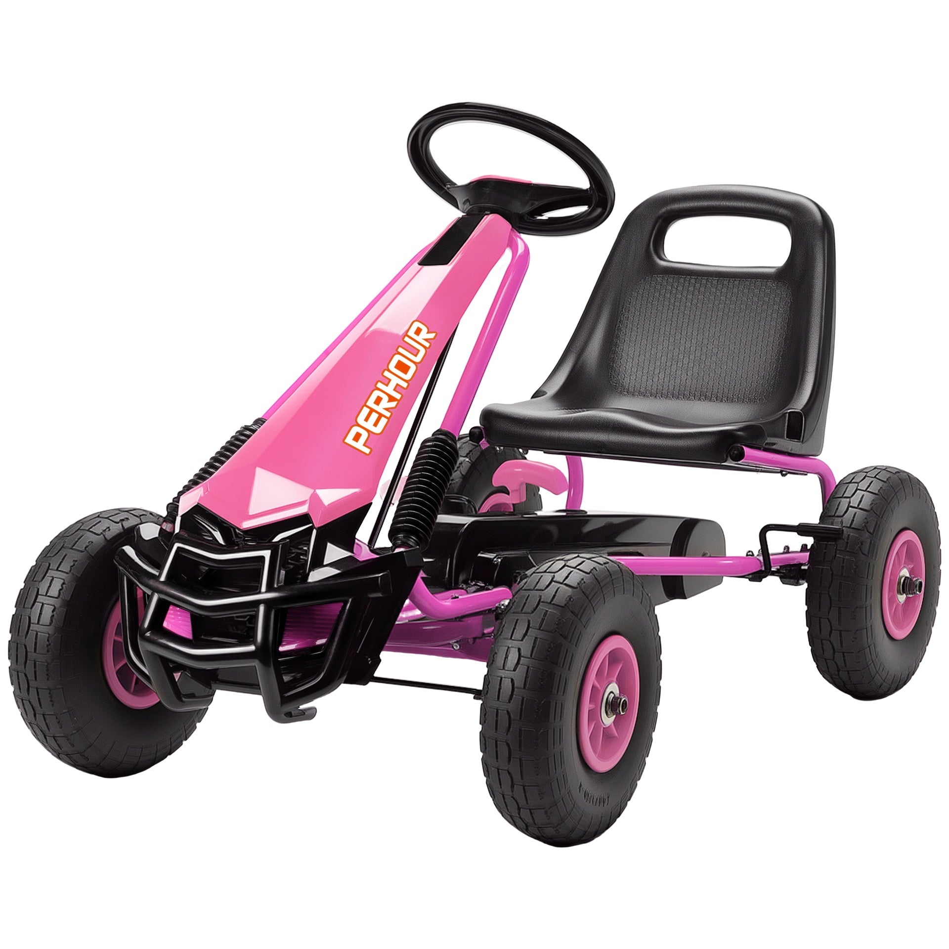 Qaba Kids Go Kart, Pedal Car with Adjustable Seat, EVA Wheels, Brake, for Boys & Girls Aged 3-8 Years Old, Pink