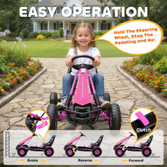 Qaba Kids Go Kart, Pedal Car with Adjustable Seat, EVA Wheels, Brake, for Boys & Girls Aged 3-8 Years Old, Pink