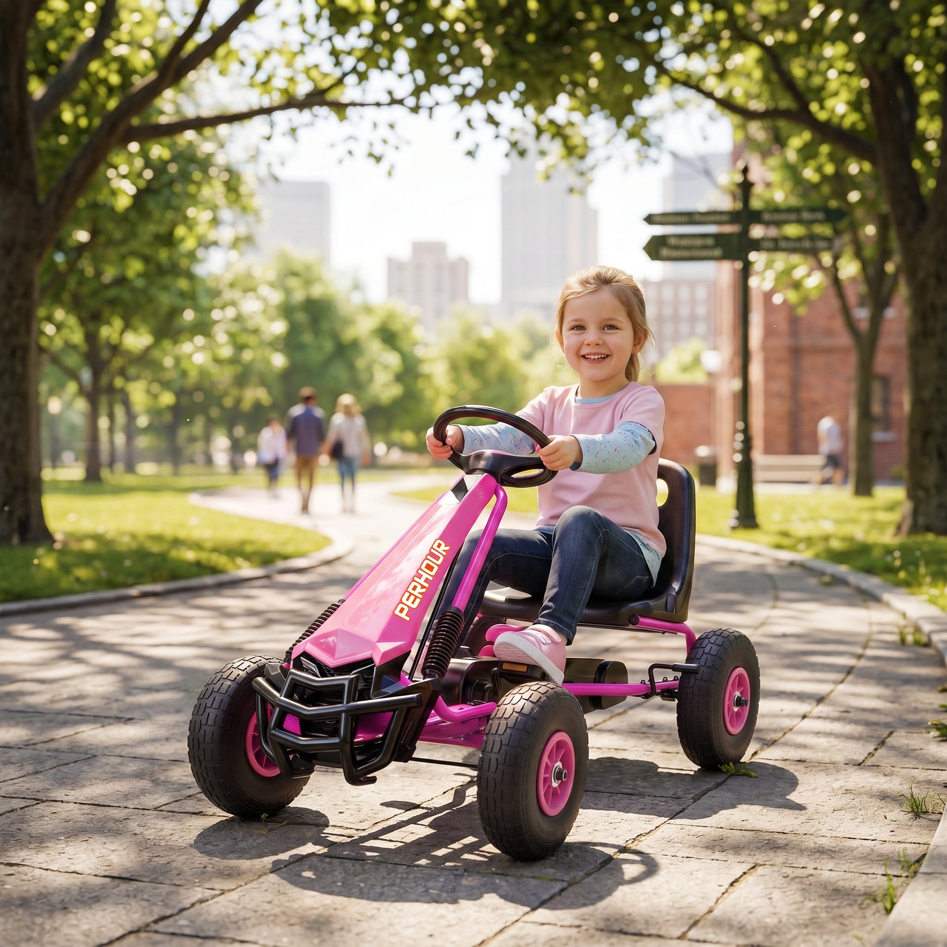Qaba Kids Go Kart, Pedal Car with Adjustable Seat, EVA Wheels, Brake, for Boys & Girls Aged 3-8 Years Old, Pink