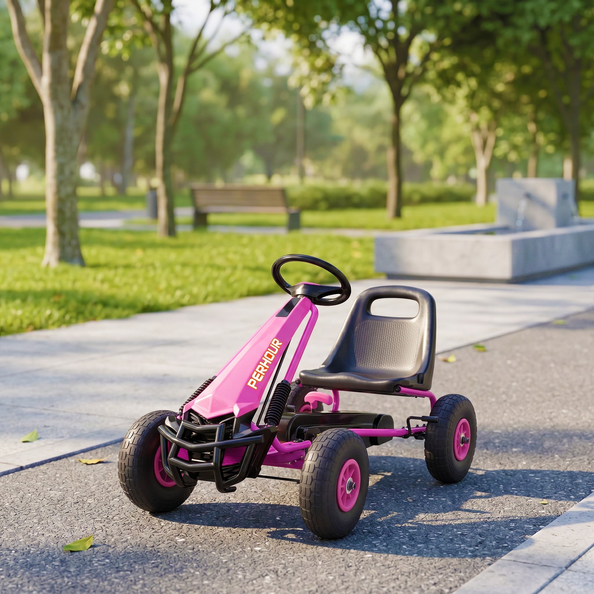 Qaba Kids Go Kart, Pedal Car with Adjustable Seat, EVA Wheels, Brake, for Boys & Girls Aged 3-8 Years Old, Pink