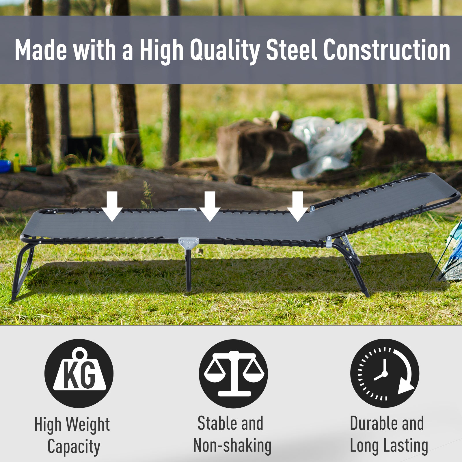 Outsunny Set of 2 Folding Chaise Lounge Chairs, Outdoor Sun Tanning Chairs with Reclining Back, Gray