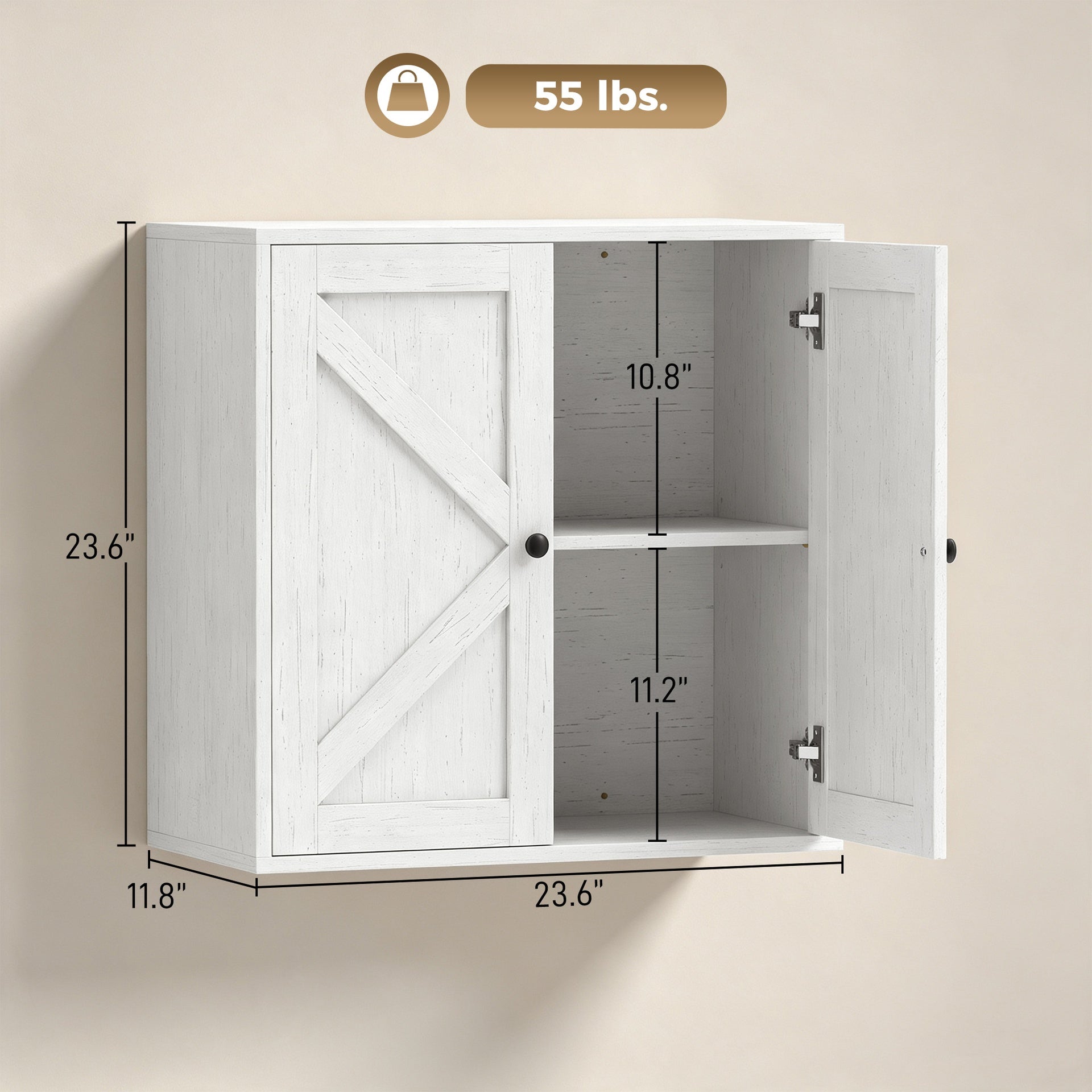 HOMCOM Bathroom Wall Cabinet, Farmhouse Bathroom Cabinet Wall Mount with 2 Shelves, White Wood Grain