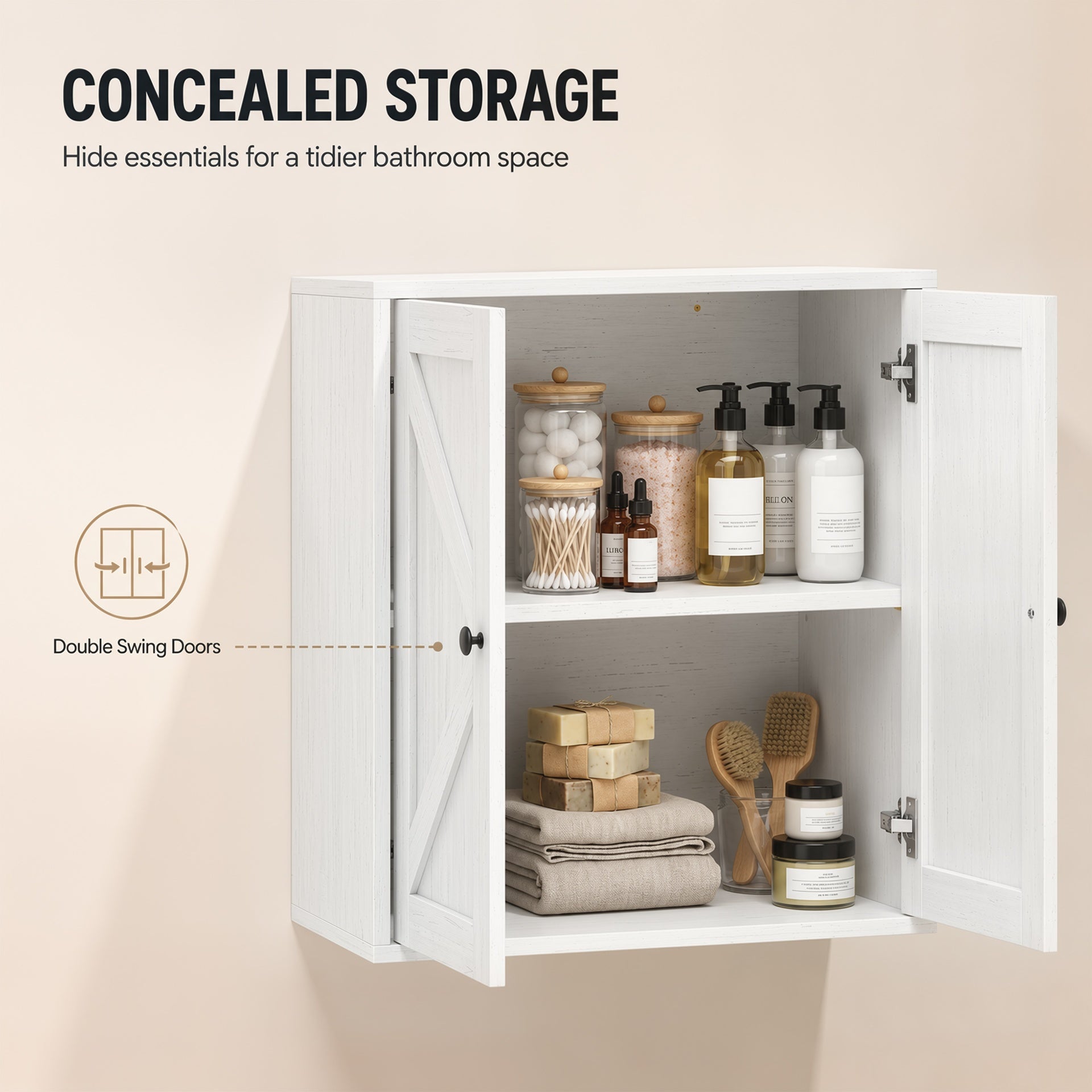 HOMCOM Bathroom Wall Cabinet, Farmhouse Bathroom Cabinet Wall Mount with 2 Shelves, White Wood Grain