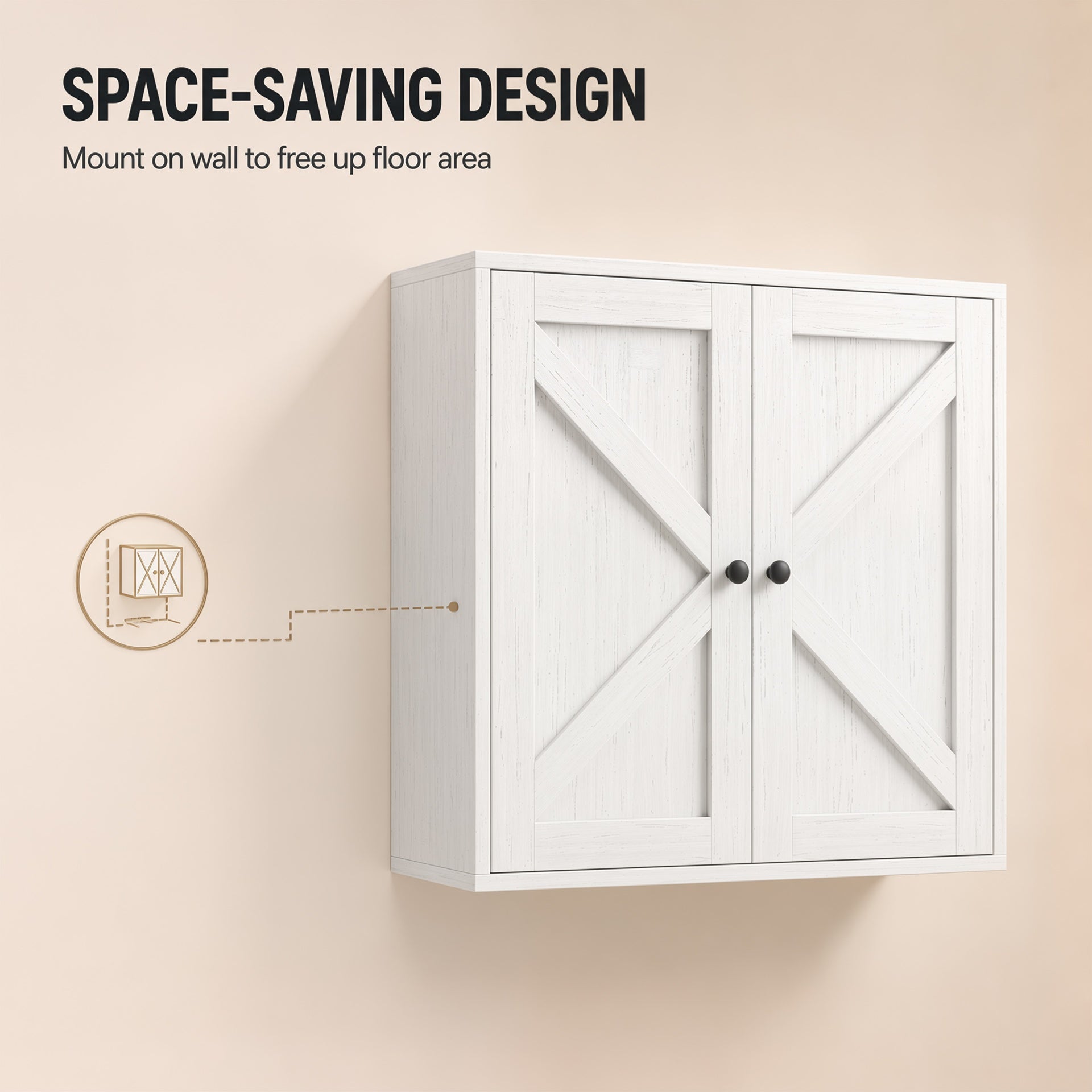 HOMCOM Bathroom Wall Cabinet, Farmhouse Bathroom Cabinet Wall Mount with 2 Shelves, White Wood Grain