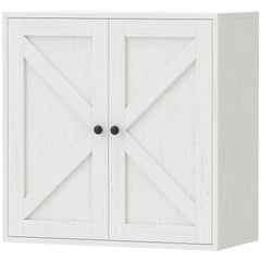 HOMCOM Bathroom Wall Cabinet, Farmhouse Bathroom Cabinet Wall Mount with 2 Shelves, White Wood Grain
