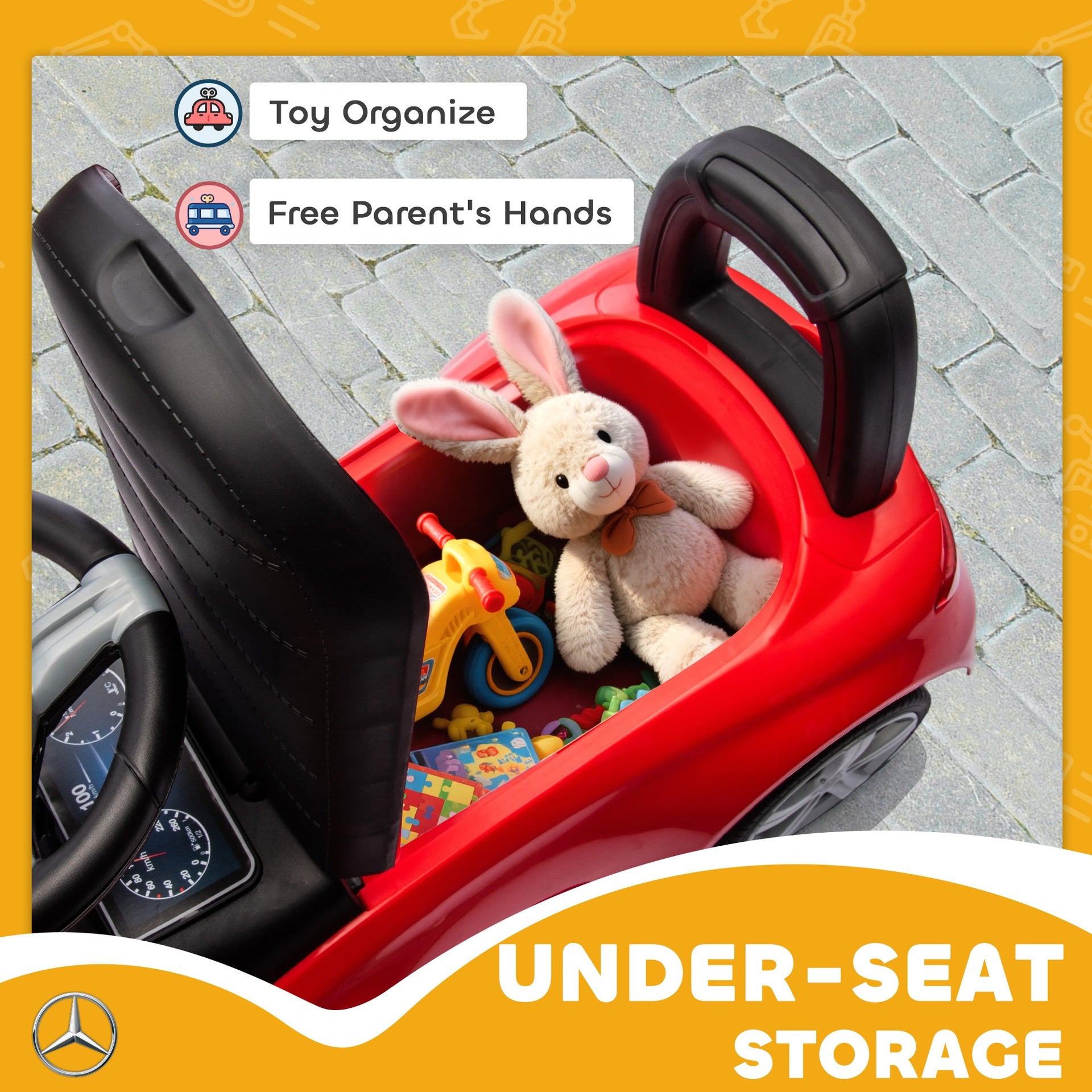 Qaba Mercedes-Benz C-Class Licensed Kids Ride On Car, Foot-to-Floor Toy with Anti-Tip Design, Horn & Start Sound, Red