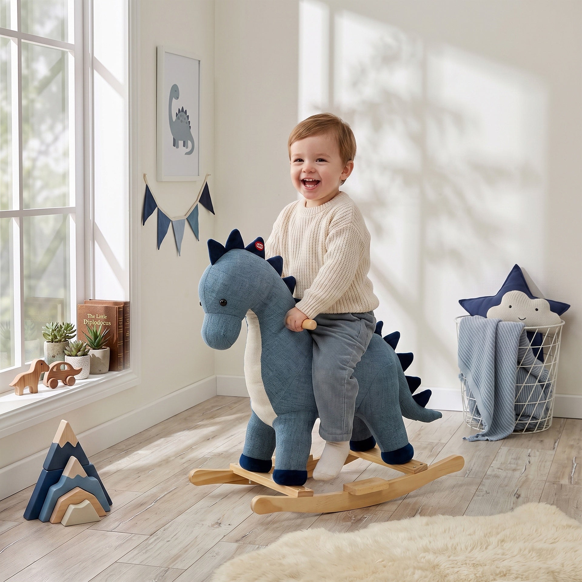 Qaba Baby Rocking Horse, Dinosaur Kids Ride on Horse with Realistic Sound, Interactive Toy for Toddlers 12-36 Months