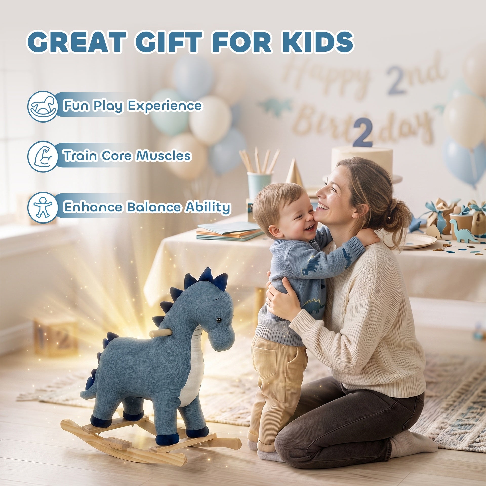 Qaba Baby Rocking Horse, Dinosaur Kids Ride on Horse with Realistic Sound, Interactive Toy for Toddlers 12-36 Months