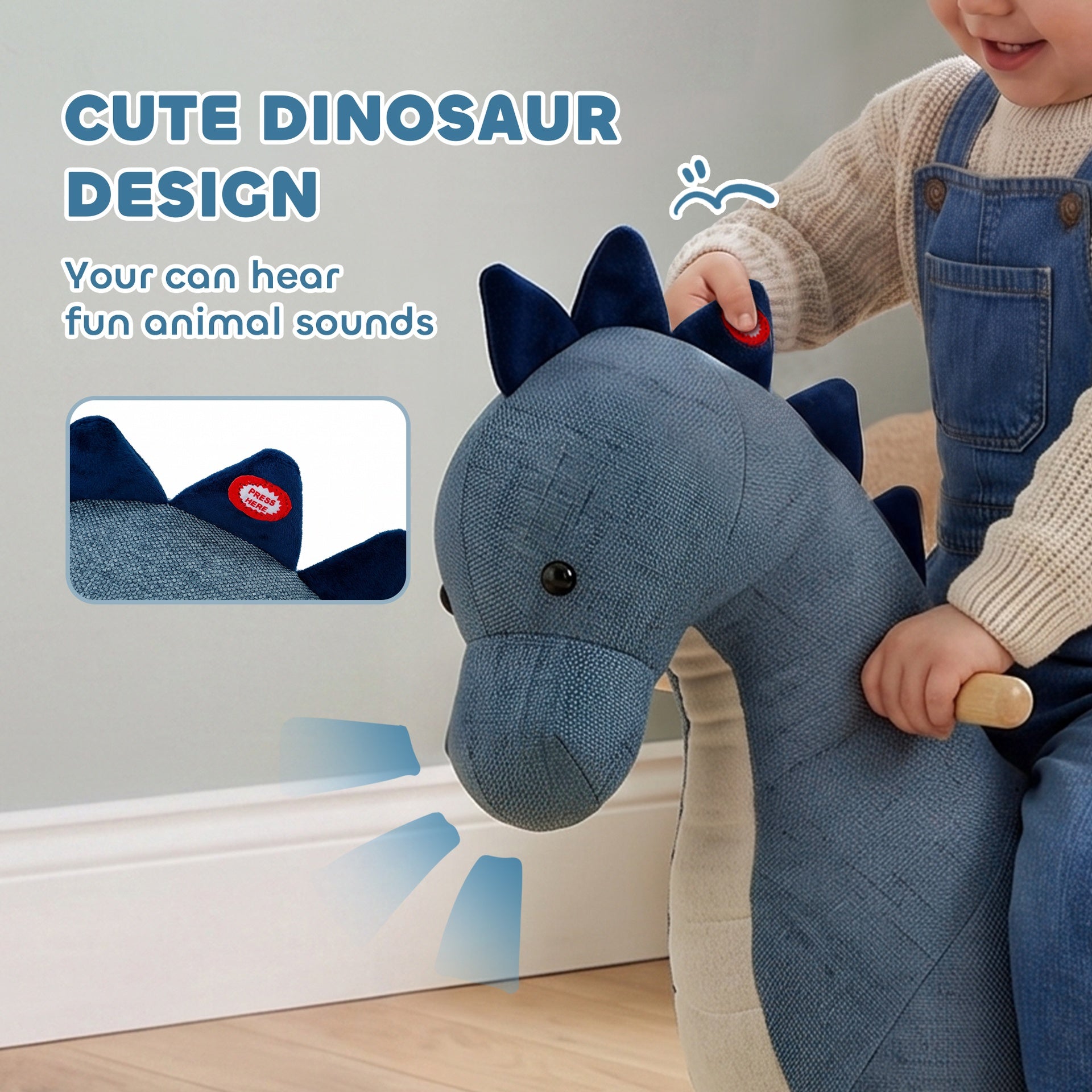 Qaba Baby Rocking Horse, Dinosaur Kids Ride on Horse with Realistic Sound, Interactive Toy for Toddlers 12-36 Months