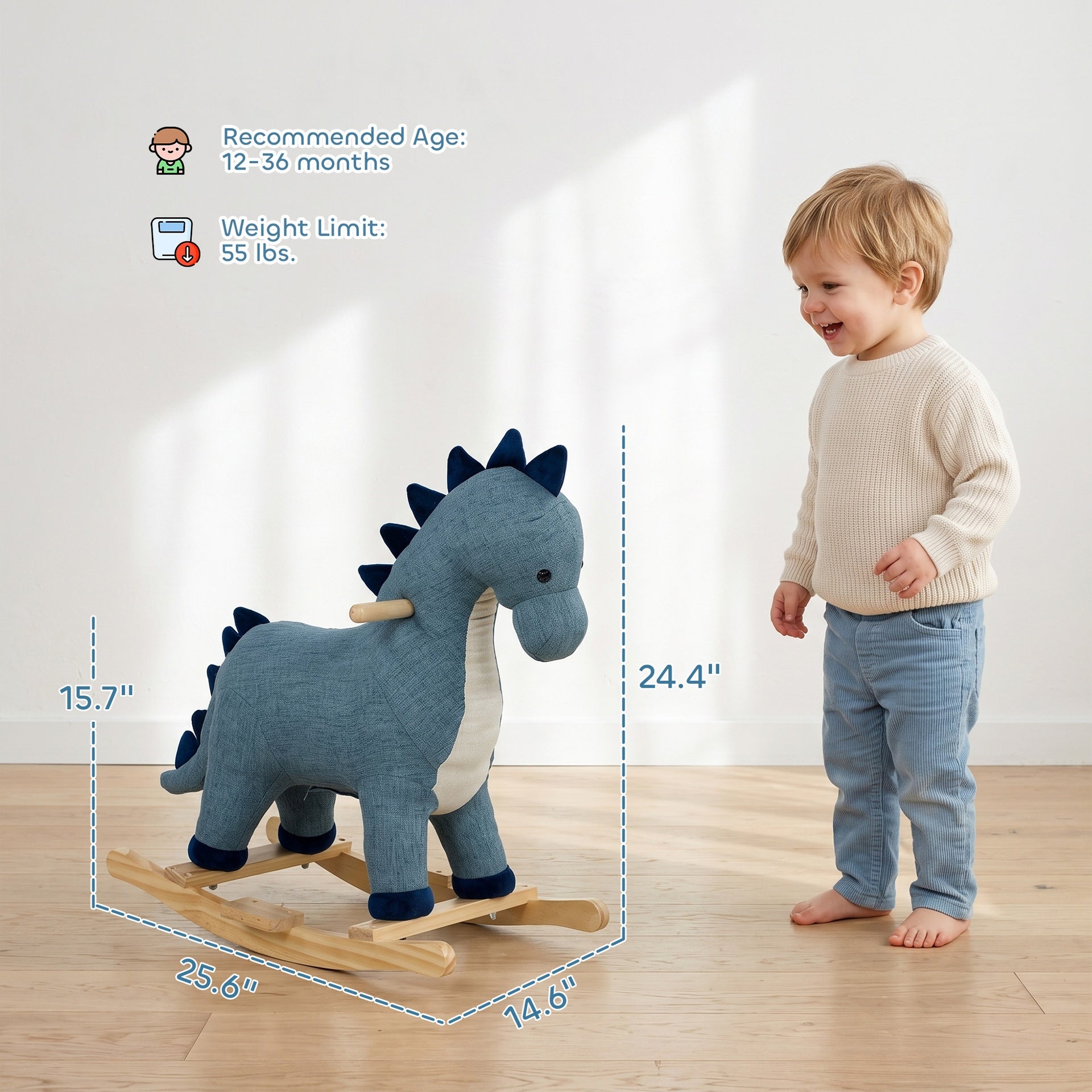Qaba Baby Rocking Horse, Dinosaur Kids Ride on Horse with Realistic Sound, Interactive Toy for Toddlers 12-36 Months