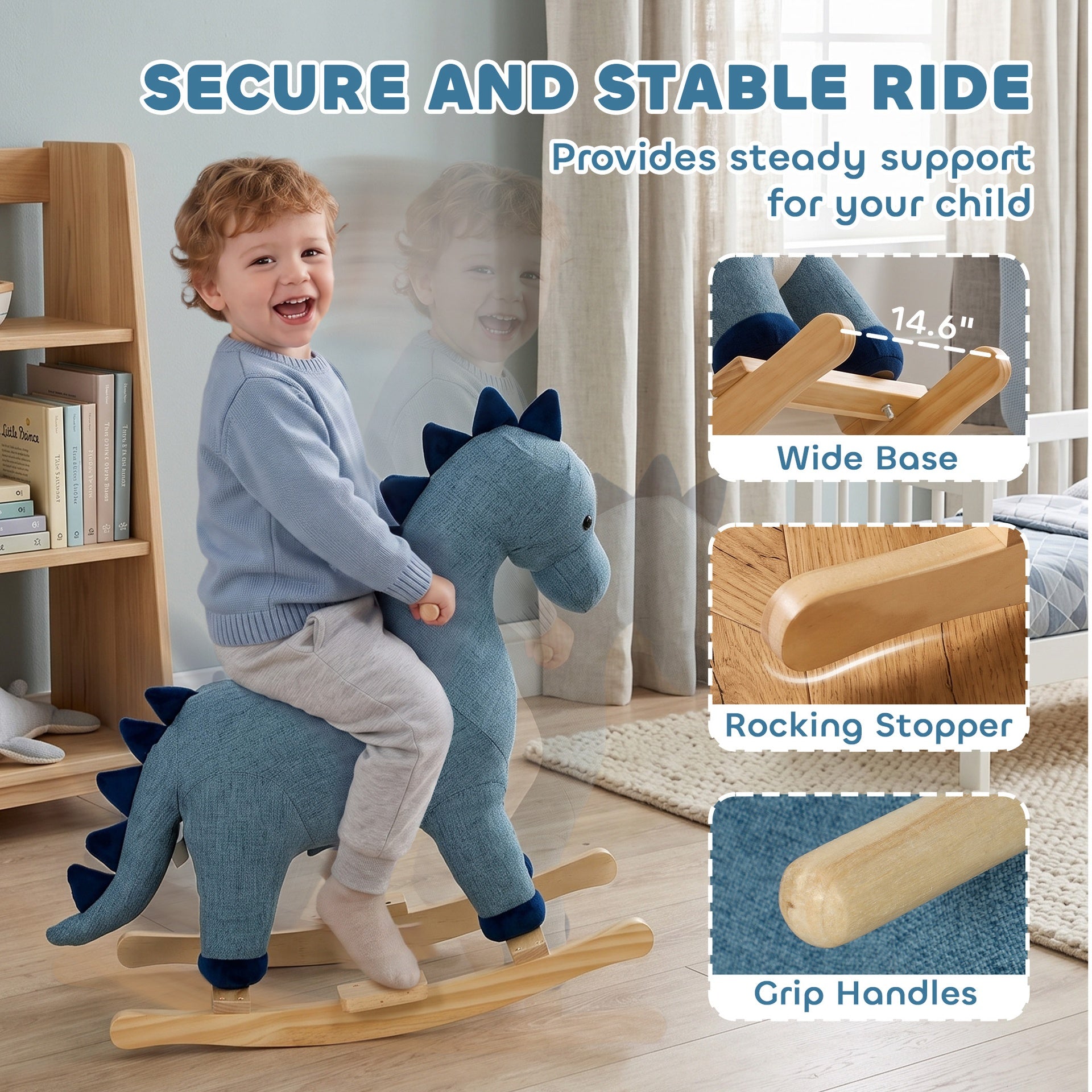 Qaba Baby Rocking Horse, Dinosaur Kids Ride on Horse with Realistic Sound, Interactive Toy for Toddlers 12-36 Months