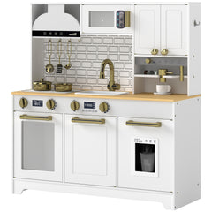 Qaba Play Kitchen, Kids Kitchen Playset with Coffee Maker, Ice Maker, Clicking Knobs, Storage, Accessories for 3-8 Years