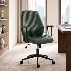 HOMCOM Leather Home Office Desk Chair, Vintage Computer Chair with Padded Arms, 360° Swivel, Adjustable Height, Tilt, Green
