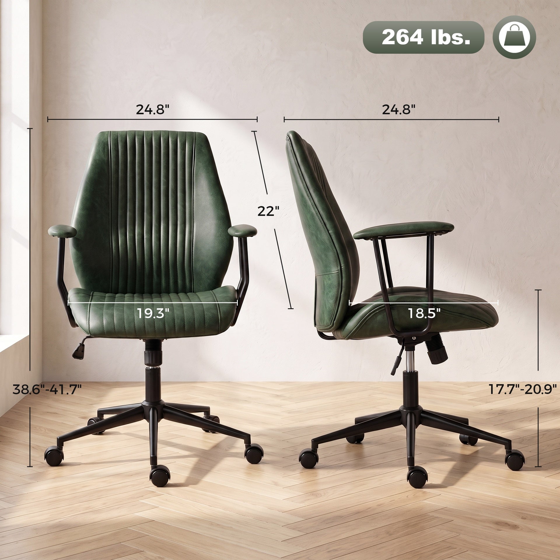 HOMCOM Leather Home Office Desk Chair, Vintage Computer Chair with Padded Arms, 360° Swivel, Adjustable Height, Tilt, Green