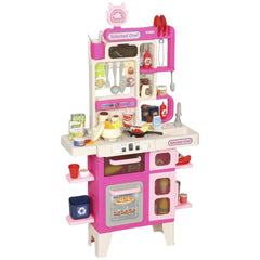 Qaba Pretend Play Kitchen Set with Realistic Lights & Sounds, 104PCS Toy Kitchen Accessories for Boys and Girls, Pink