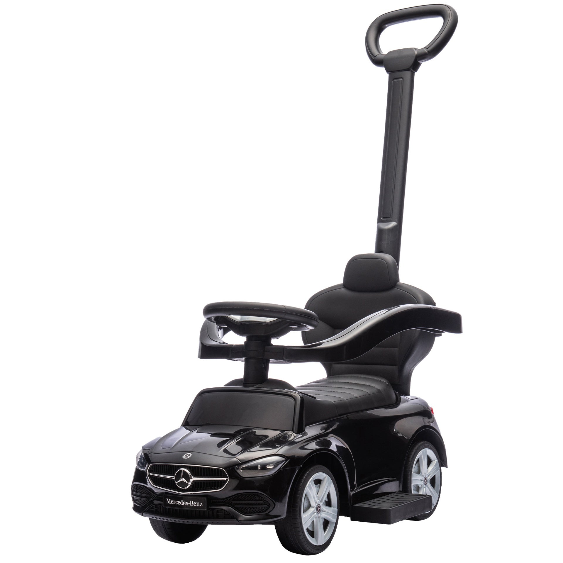 Qaba Mercedes-Benz C-Class Licensed Ride-On Push Car, Baby Stroller Walking Car with Parent Control Handle, Horn, Black