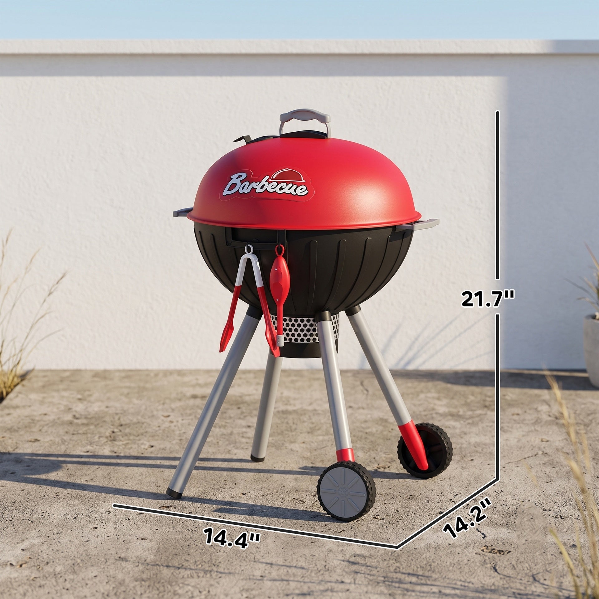 Qaba Kids Kitchen Playset with Sounds, Lights & Realistic Charcoal Effect, 40PCS Pretend BBQ Grill Playset for 3-6 Y, Red