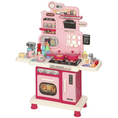 Qaba Kids Kitchen Playset, Play Kitchen with Lights, Sounds, Circulating Water Sink, Storage, 33 PCS for 3-6 Years, Pink