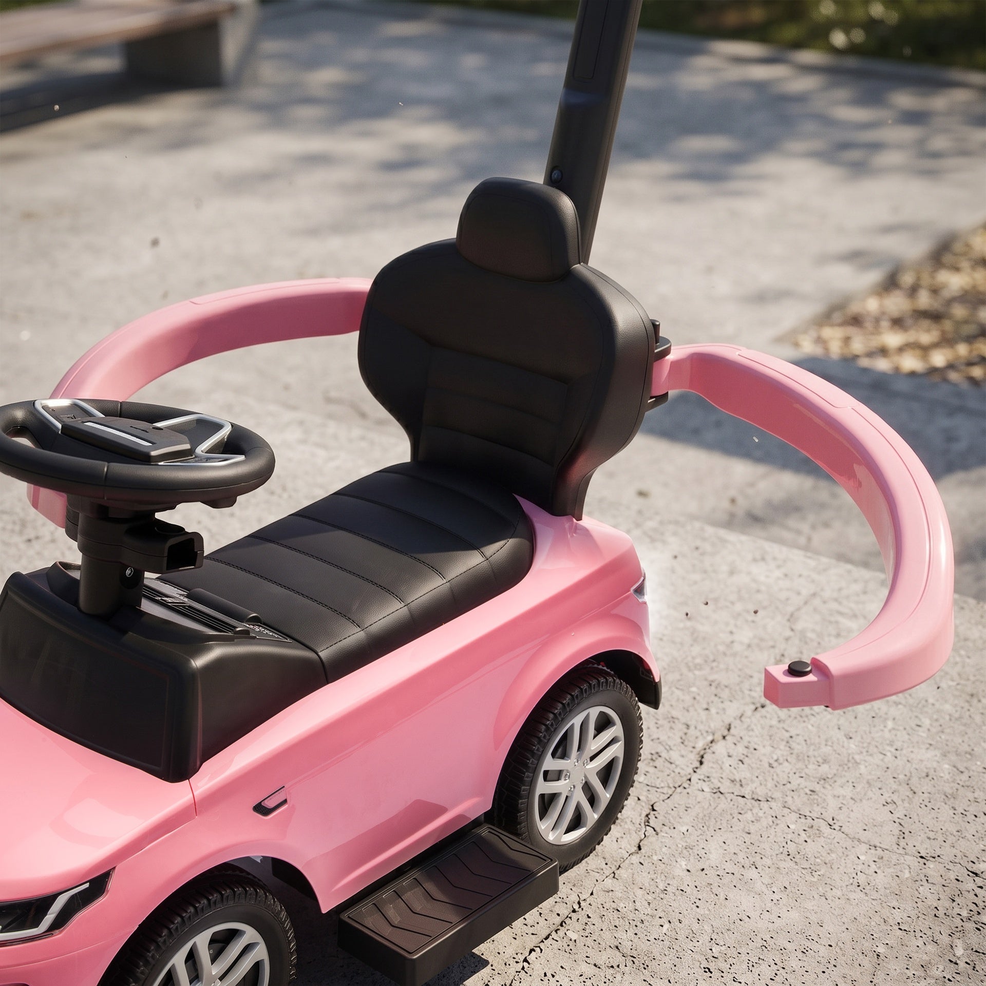 Qaba Land Rover Discovery Licensed Baby Push Car, 2-in-1 Ride on Car with Push Handle and Safety Guardrail, Pink