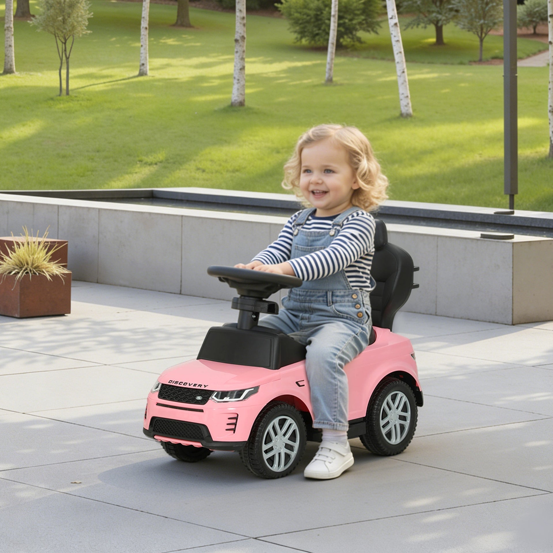 Qaba Land Rover Discovery Licensed Baby Push Car, 2-in-1 Ride on Car with Push Handle and Safety Guardrail, Pink