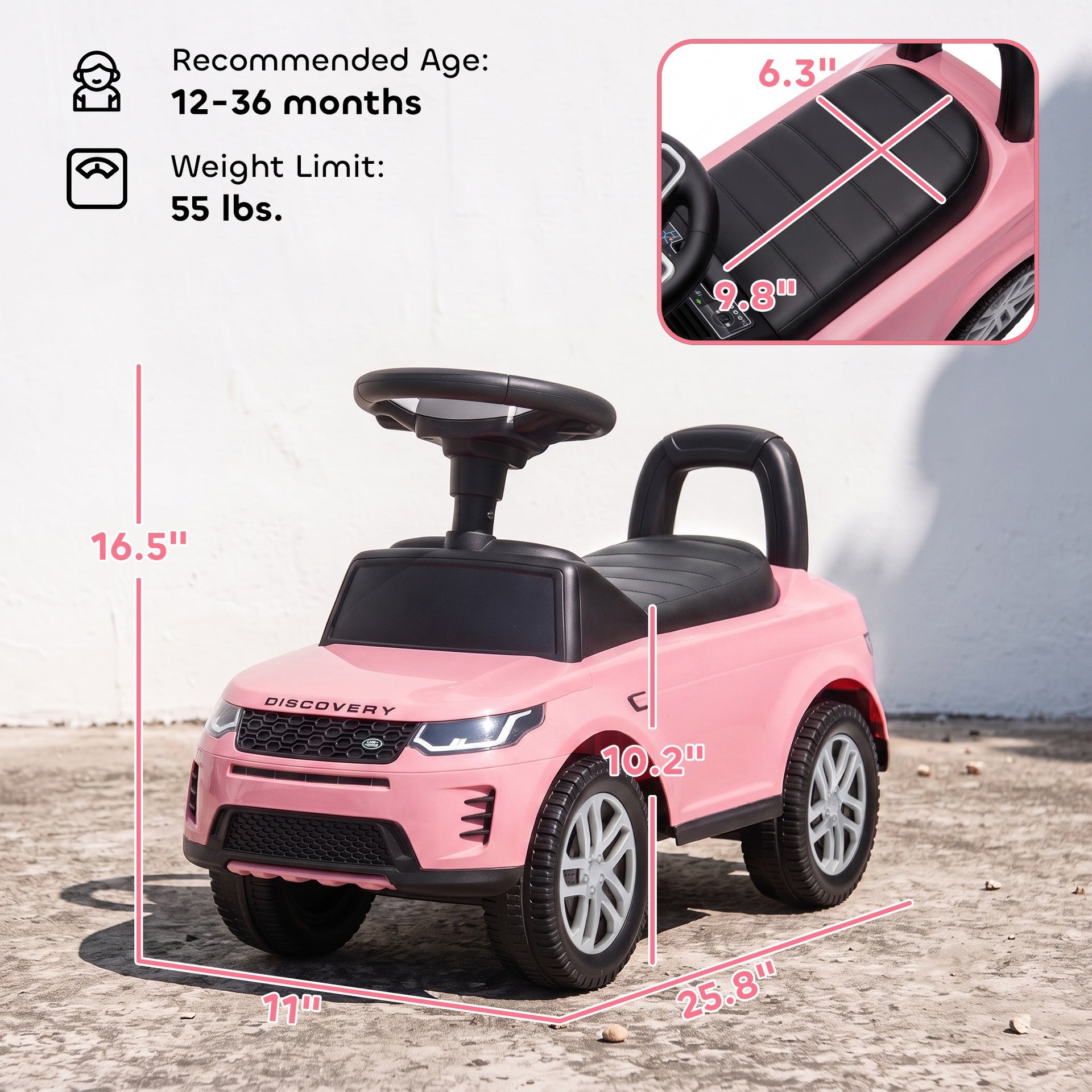 Qaba Land Rover Licensed Ride On Car for Kids, Toddler Baby Push Car with Under Seat Storage, for 18-36 Months, Pink
