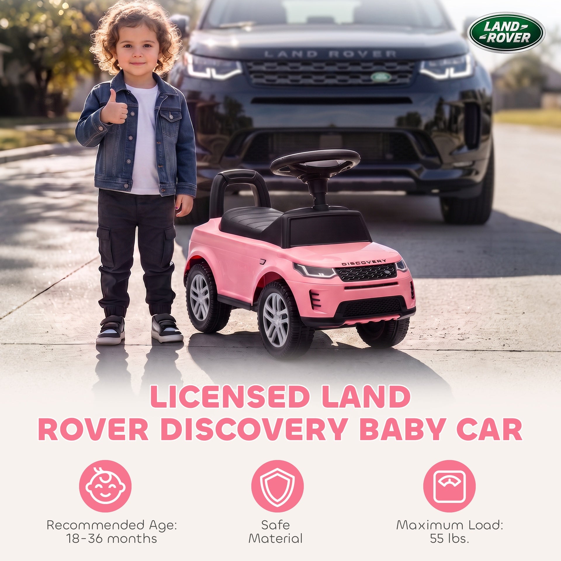Qaba Land Rover Licensed Ride On Car for Kids, Toddler Baby Push Car with Under Seat Storage, for 18-36 Months, Pink