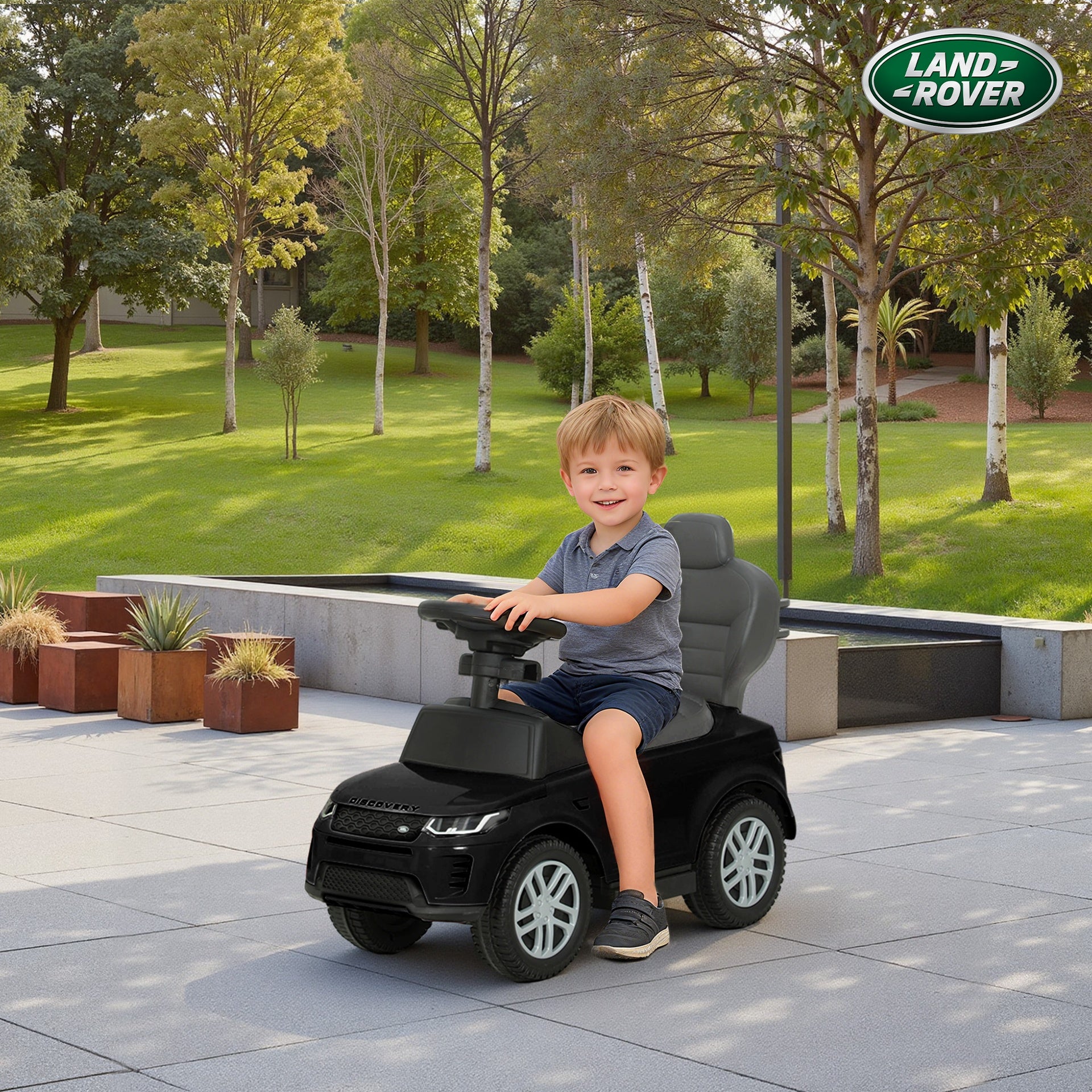 Qaba Land Rover Discovery Licensed Baby Push Car, 2-in-1 Ride on Car with Push Handle and Safety Guardrail, Black