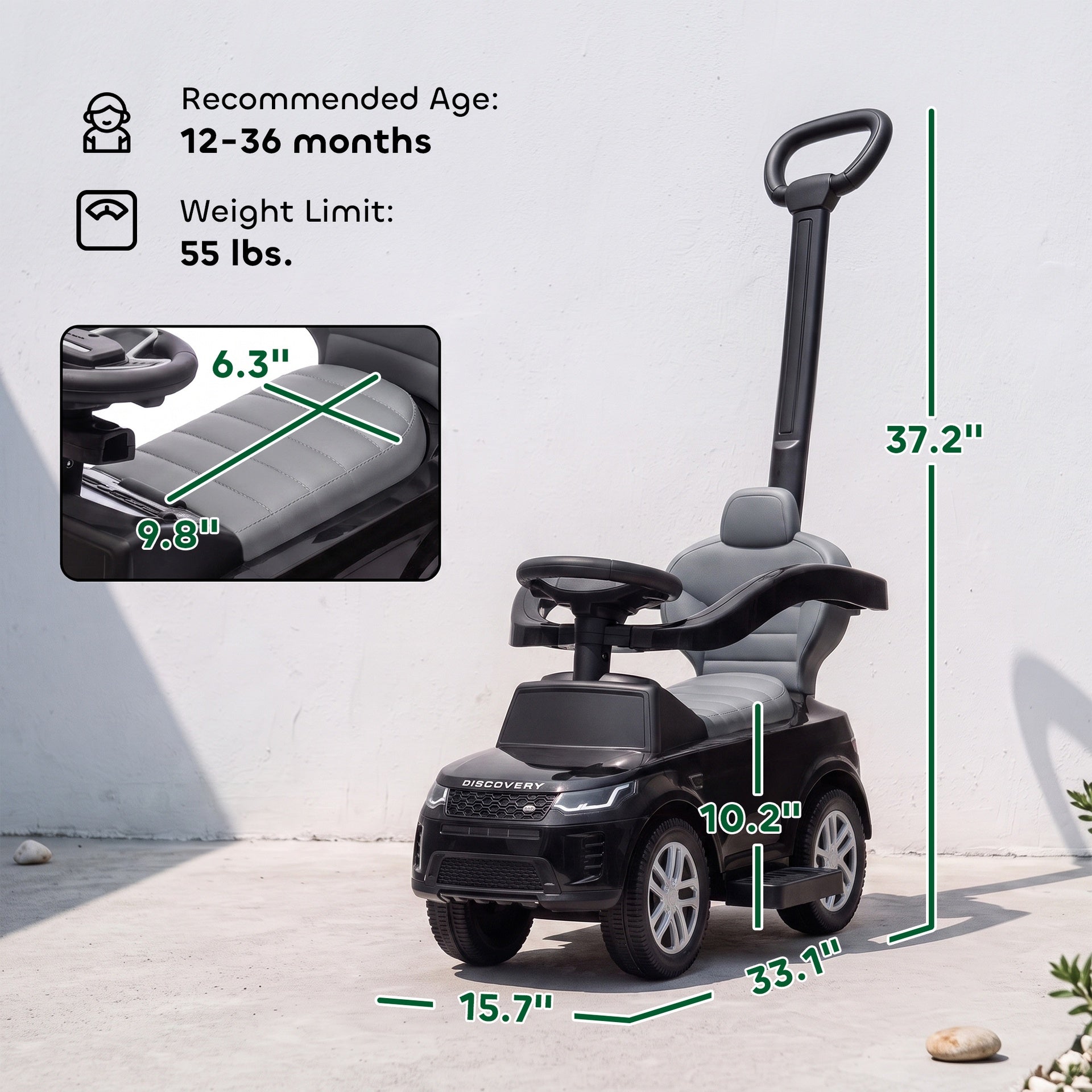 Qaba Land Rover Discovery Licensed Baby Push Car, 2-in-1 Ride on Car with Push Handle and Safety Guardrail, Black
