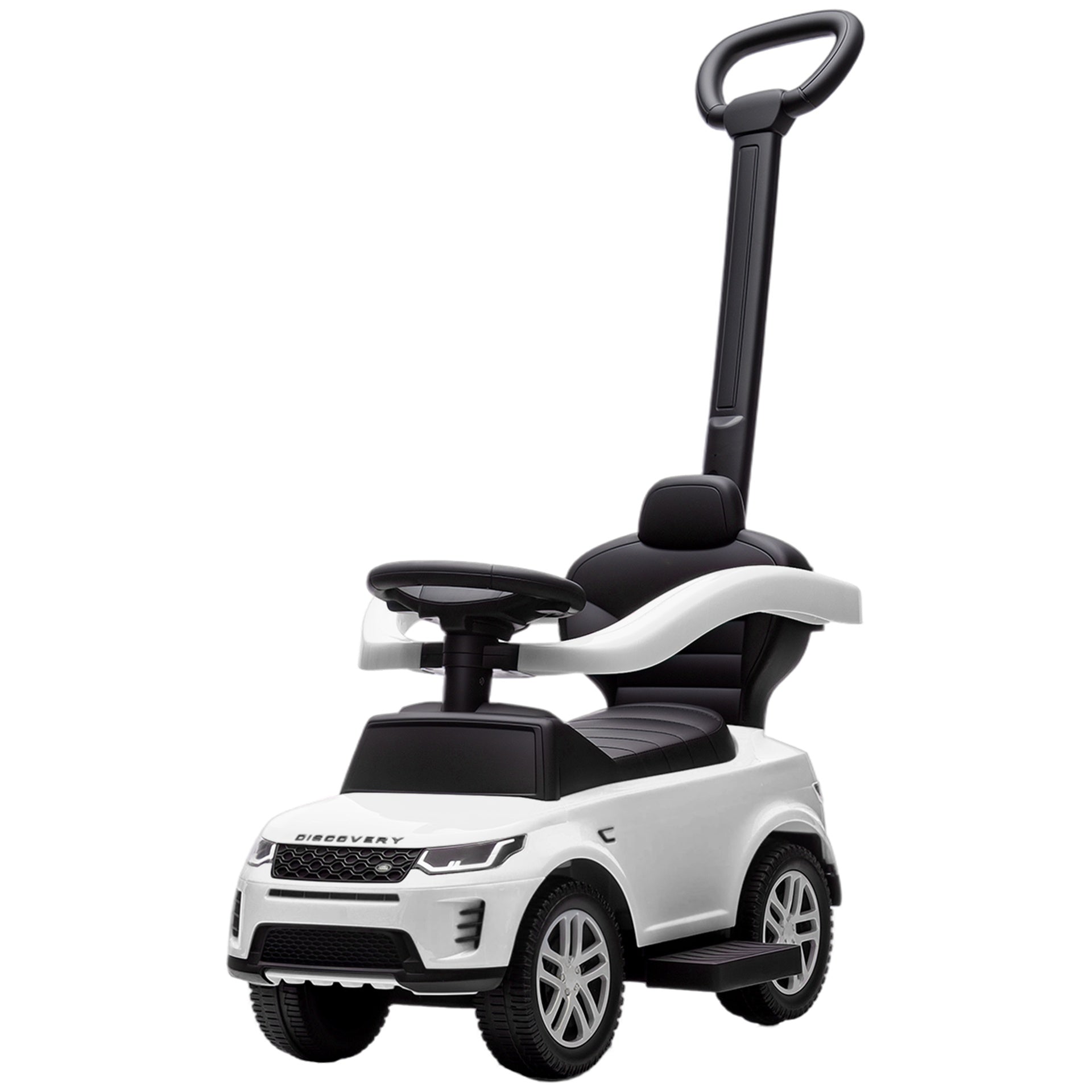 Qaba Land Rover Discovery Licensed Baby Push Car, 2-in-1 Ride on Car with Push Handle and Safety Guardrail, White