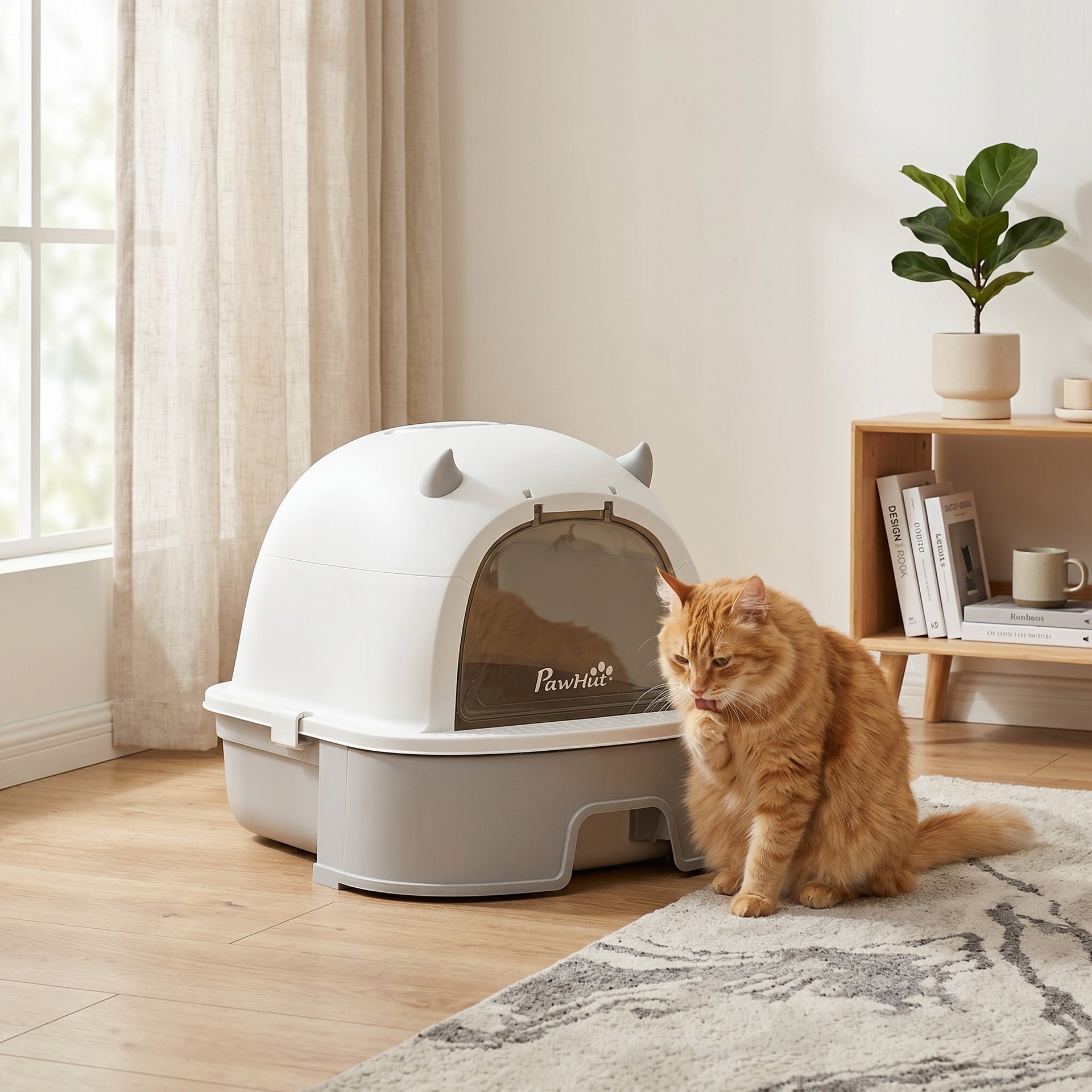 PawHut Stainless Steel Cat Litter Box Easy to Clean Kitty Litter Box with Slide-Out Tray Large Gray