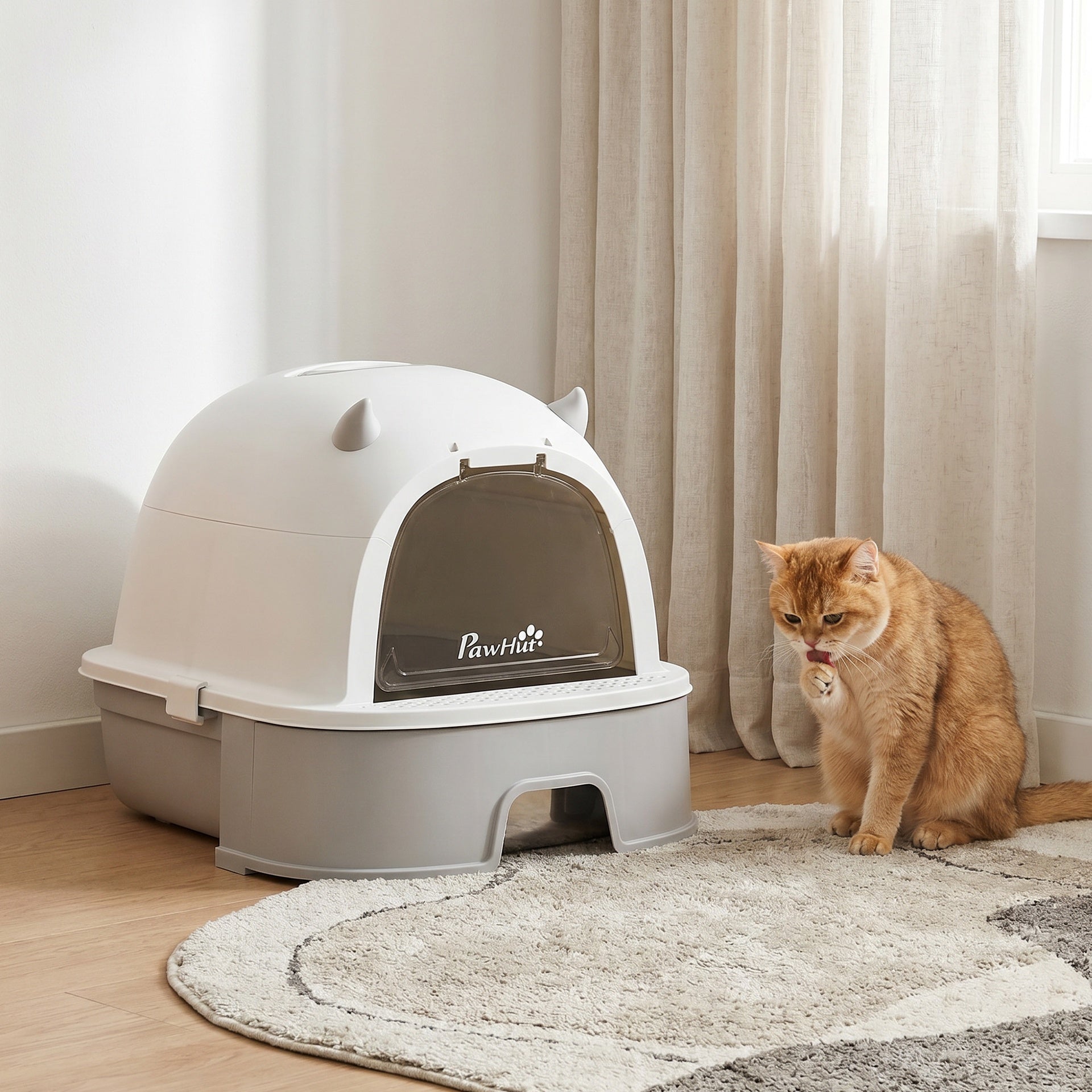 PawHut Stainless Steel Cat Litter Box Easy to Clean Kitty Litter Box with Slide-Out Tray Large Gray