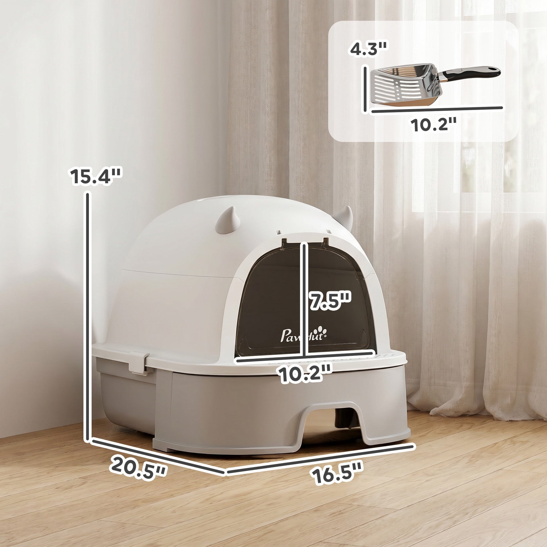 PawHut Stainless Steel Cat Litter Box Easy to Clean Kitty Litter Box with Slide-Out Tray Large Gray