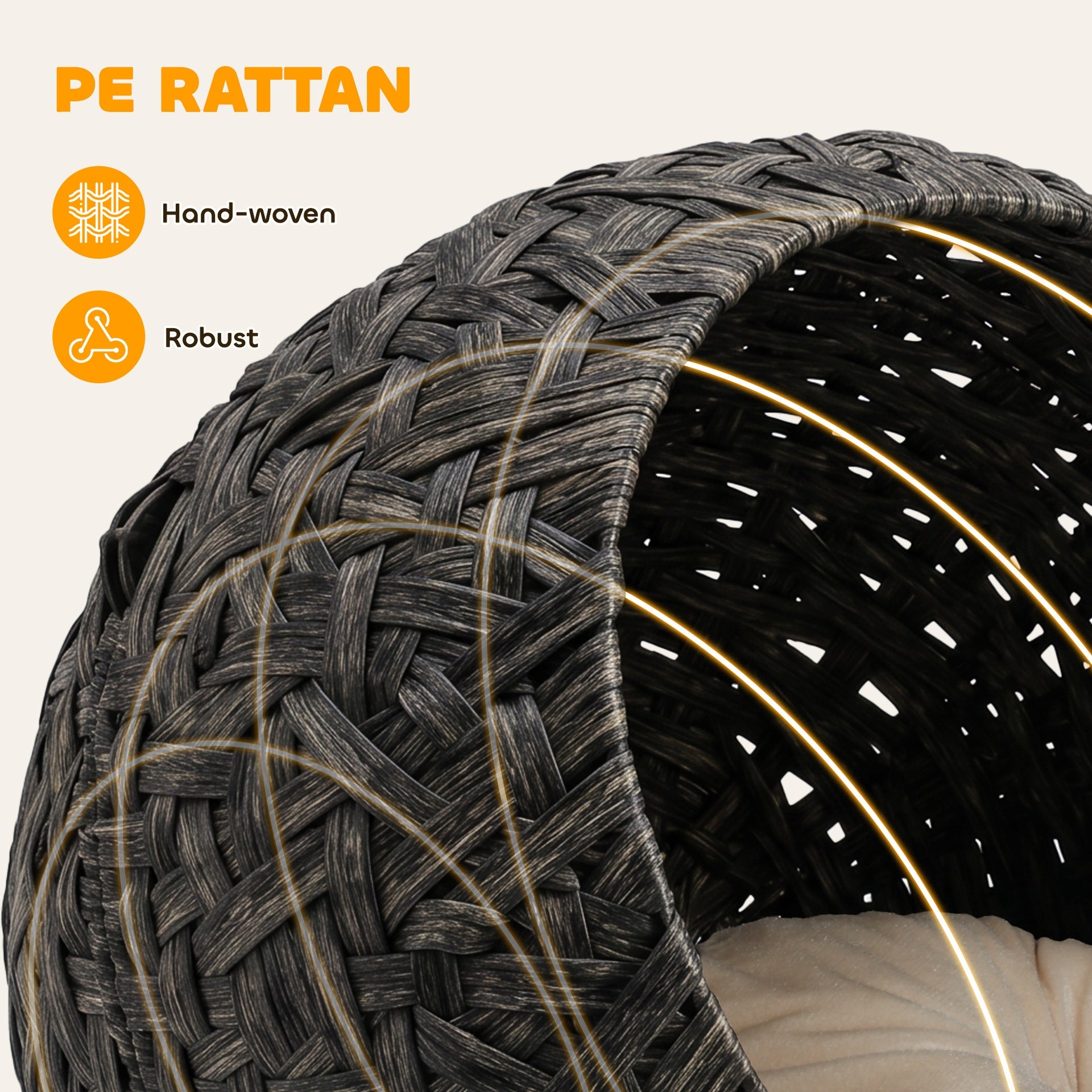 PawHut Rattan Cat Bed, Elevated Handwoven Cat Basket Bed with Soft Cushion and Metal Base