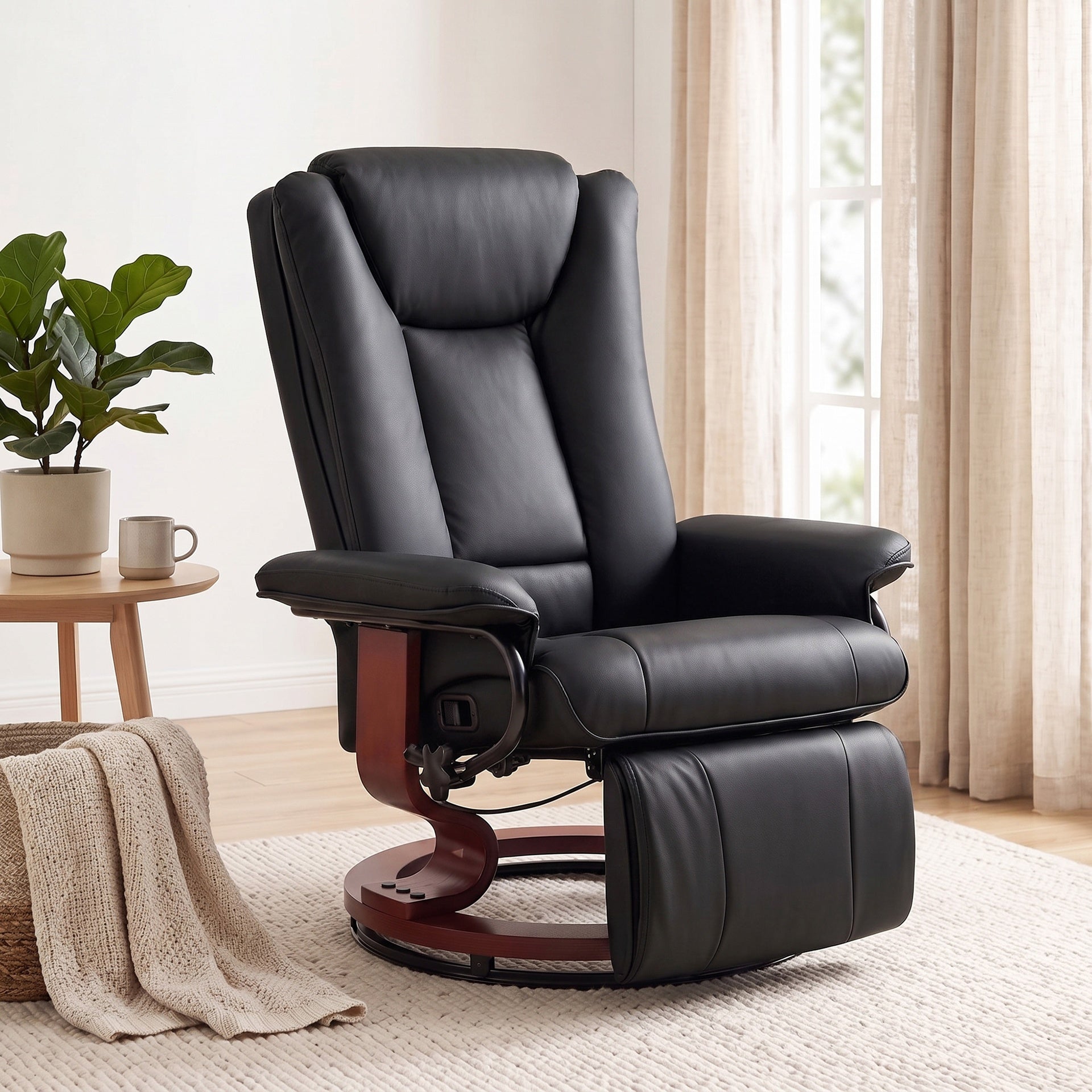 HOMCOM Modern RV Recliner Chair, PU Leather Swivel Recliner Armchair with Footrest for Living Room, Black