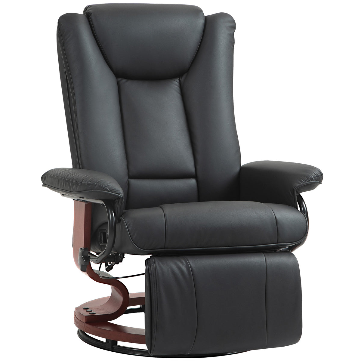 HOMCOM Modern RV Recliner Chair, PU Leather Swivel Recliner Armchair with Footrest for Living Room, Black