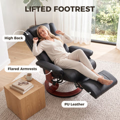 HOMCOM Modern RV Recliner Chair, PU Leather Swivel Recliner Armchair with Footrest for Living Room, Black