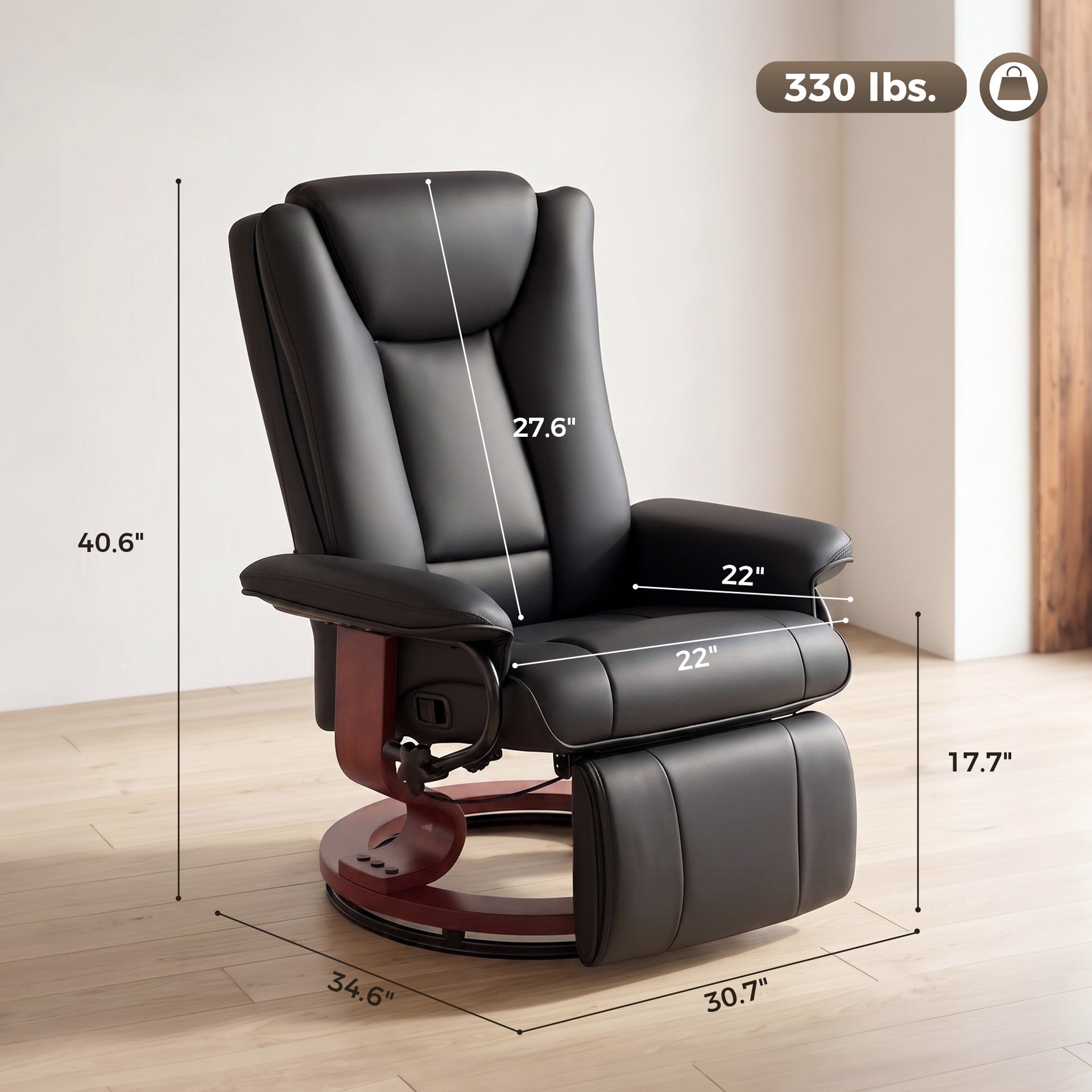 HOMCOM Modern RV Recliner Chair, PU Leather Swivel Recliner Armchair with Footrest for Living Room, Black