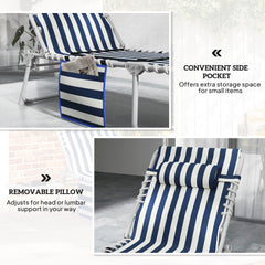 Outsunny Tanning Chair Set of 2 with Face Hole and Side Table, 5-Position Folding Outdoor Chaise Lounge Chair, Blue and White
